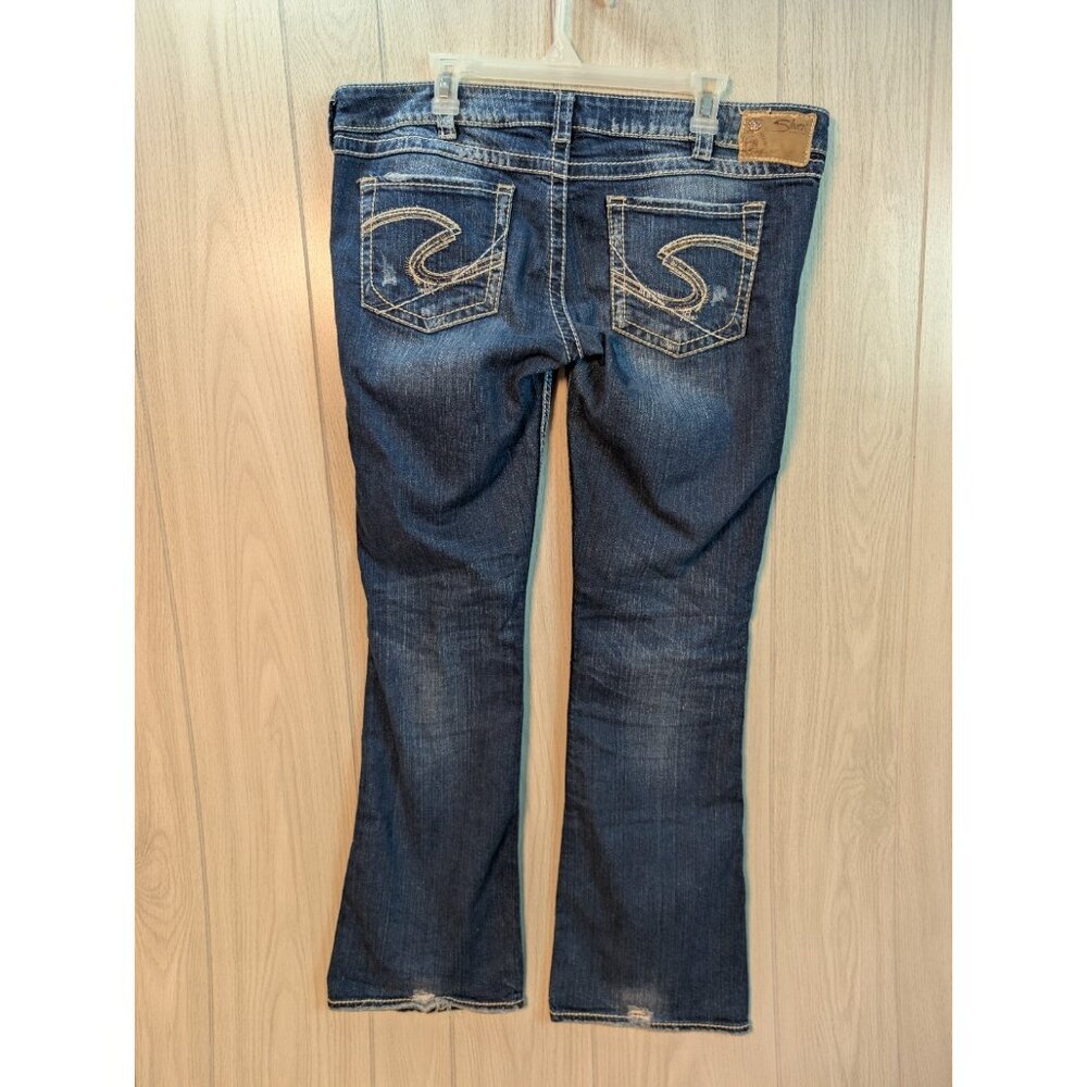 Silver Jeans Co Womens Blue Twisted Denim Jeans Sz 34x33 Distressed Low Rise - Picture 4 of 12